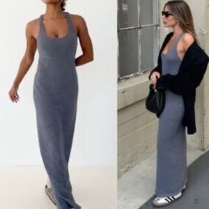 NWT RUMORED Lakeville Maxi Knit Smoke Heather Grey Dress